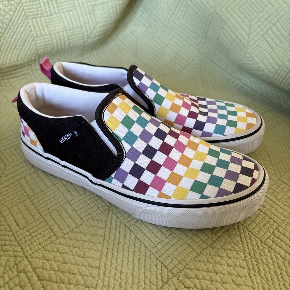 Vans Classic Slip-On Rainbow Checkerboard Kids Youth Size 4 Multicolor
